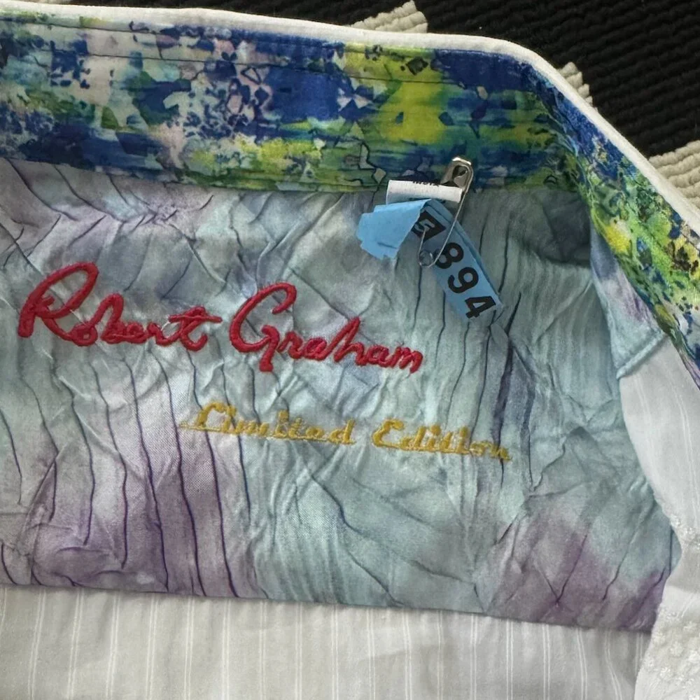 Robert Graham Limited Edition White Embroidered Abstract Watercolor Shirt L - Picture 5 of 9